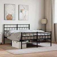 Metal Bed Frame with Headboard and Footboard Black 135x190 cm Double