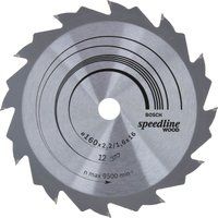 Bosch 2608640784 Speedline Wood Circular Hand Saw Blade, 160mm x 2.4mm x 16mm, 12 Teeth, Silver