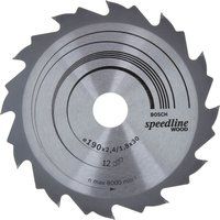 Bosch 2608640800 Speedline Wood Circular Hand Saw Blade, 190mm x 2.6mm x 30mm, 12 Teeth, Silver