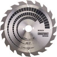 Bosch 2608641774 Wood Construct Circular Saw Blade, 250mm x 3.2mm x 30mm, 20 Teeth, Silver