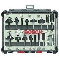 Bosch Professional 2607017473 15-Piece Milling Cutter Set for Wood for Router with 1/4 Inch Shank, Colour, 1/4 Zoll