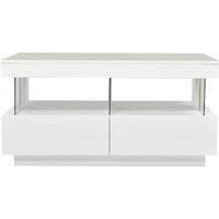 High Gloss Coffee Table with 16-Colour LED Lights, 2 Drawers and Open Storage, Modern 2-Tier White Coffee Table, 100x60x49.5 cm, White Aosom UK