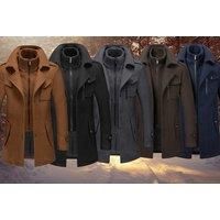 Mens Woollen Coat With Double Collar In Five Colours - Black