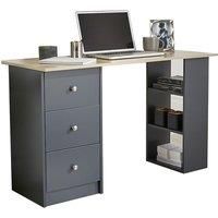 Computer Desk With 3 Drawers & Shelves In 2 Colours - Grey