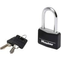 Master Lock 9140EURDBLKLF Key Padlock in Aluminium with Vinyl Cover with Medium Shackle, Black, 4 x 7.6 x 1.3 cm