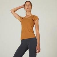 Women's Slim-fit Fitness T-shirt 500 - Hazelnut