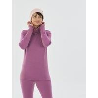 Women's Breathable Merino Wool Turtleneck Ski Base Layer Top Pink Decathlon