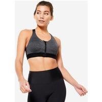 Women's High Support Zipped Sports Bra Adjustable Straps Black Decathlon