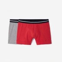 Men's Cotton Boxers Twin-Pack Grey Red Soft Breathable Fabric Decathlon