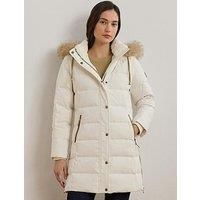 Lauren By Ralph Lauren Midi Length Padded Coat - White - Cream