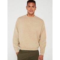 Lacoste Loose Fit Washed Effect Fleece Crew Sweat Top - Brown