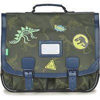 Tann/'s - School bag 41 cm Les Fantaisies Timothée khaki - Dinosaur embroidery - School bag boy 2 gussets - CE2 CM1 CM2, Green, 41 x 33 x 17 cm