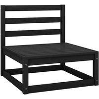 Garden Middle Sofa Black Solid Wood Pine