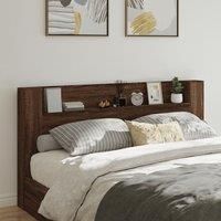 Headboard Cabinet with LED Brown Oak 200x16.5x103.5 cm