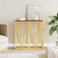 Console Table Gold Stainless Steel and Solid Wood Reclaimed