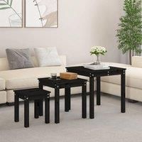 Nesting Tables 3 pcs Black Solid Wood Pine