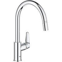 GROHE Start Curve QuickFix - 1 Lever Kitchen Sink Mixer Tap with Pull-Out Function (High C-spout, 360° Swivel Area, 28mm Ceramic Cartridge, Tails 1/2 Inch, High Pressure), Size 357mm, Chrome, 30563000