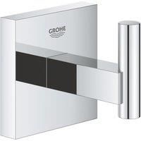 GROHE Start Cube Robe Hook - Bathroom Wall Mounted Shower Towel Hanger (Metal, Concealed Fastening, Including Screws and Dowels), Extra Easy to Fit QuickGlue, Chrome, 40961000