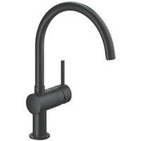 GROHE Minta - Kitchen Sink Mixer Tap (1 Lever, High C-Spout, Selectable Swivel Spout, 46 mm Ceramic Cartridge, Monobloc Rapid Installation System, Tails 3/8 Inch), Size 356 mm, Velvet Black, 32917KS0