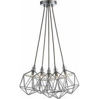 Nielsen Salarno Retro Style Chrome Metal Basket Cage 5 Lights Cluster Ceiling Pendant Light Fitting With Chrome Shades