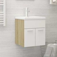 Sink Cabinet with Built-in Basin White and Sonoma Oak Engineered Wood