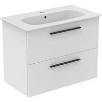 Ideal Standard I.life A 80Cm Matt White Wall Hung Vanity Unit, 84Cm White Vanity Basin And Black Handle Pack