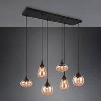 Trio Lighting LUMINA pendant light, 6-bulb, black/amber, glass