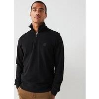 BOSS Mens Zetrust Logo-Patch Zip-Neck Sweatshirt in Cotton Terry Black