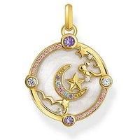 Thomas Sabo Women Yellow-gold plated pendant with crescent moon and various stones 18K Yellow Gold Plating, Cold Enamel, 925 Sterling Silver PE954-565-7