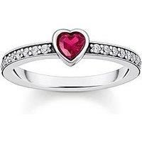 Thomas Sabo Women Silver solitaire ring with red heart-shaped stone 925 Sterling Silver, Blackened TR2448-640-10