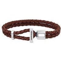 Thomas Sabo Unisex Silver double bracelet with braided, brown leather 925 Sterling Silver, Blackened, Leather A2148-682-2