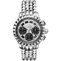 Thomas Sabo Rebel Black Chrono: Pyramid Design, Silver Band, Black Dial, Sapphire Glass, Rivet Look, Butterfly Clasp, Stainless Steel