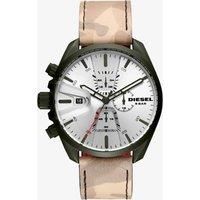 Diesel Mens MS9 Silver Dial Beige Camo Leather Strap Watch DZ4472