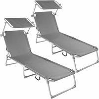 tectake 2 Sun loungers with sun shade - grey