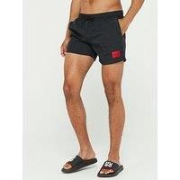 HUGO Mens DOMINICA Recycled-material swim shorts with red logo label