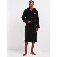 HUGO Mens Terry Gown Hooded Cotton-terry hooded dressing gown with red logo label