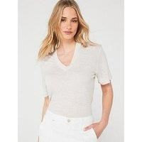 Boss Orange Ela 100% Linen V-Neck T-Shirt - Off White