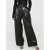 Boss Tadesa Faux Leather Wide Leg Trousers- Black