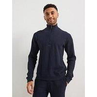 Boss Structure Regular Fit Heavy Waffle 1/4 Zip Loungewear Sweat-Navy