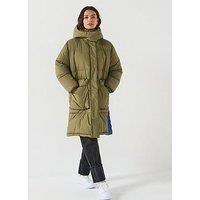 Hugo Flavia Padded Cuffed Sleeve Long Line Coat - Green