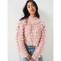 Hugo Sorrety Frill Textured Long Sleeve Top - Pink