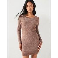 Hugo Suneti Long Sleeve Glitter Knit Mini Dress - Pink