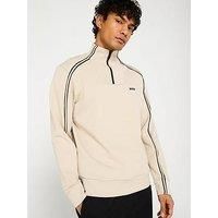 Boss Sweat 1 Regular Fit Tape 1/4 Zip Sweat Top - Light Beige