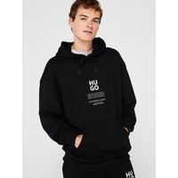 Hugo Dflohood Floral Fire Back Logo Oversize Fit Overhead Hoodie - Black