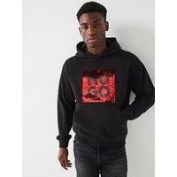 Hugo Deseqino Reverse Sequin Logo Relaxed Fit Overhead Hoodie - Black