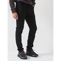 HUGO Mens 708 Ultra-Black Slim-fit Jeans in Stretch Denim