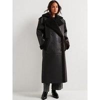 Hugo Mifara Borg Lined Faux Leather Trench Coat - Black