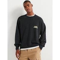 Hugo Dargentix Cat Back Print Relaxed Fit Crew Neck Sweatshirt - Black