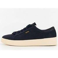 Boss Belwar Gold Logo Tumbled Leather Lace Sneaker - Dark Blue