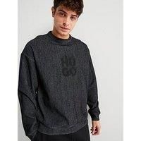 HUGO Mens Dinkam Ribbed cotton-blend sweatshirt with stacked smoke logo print